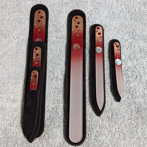 🆕SET OF 3 Czech Crystal Gold & Red Nail Files-W/RED/PINK/GOLD SWAROVSKI CRYS - Picture 2 of 2